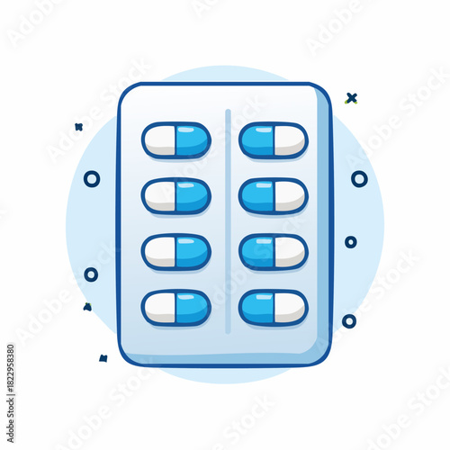 Blister Pack of Blue and White Pills for Medical Treatment.