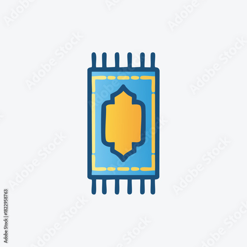 Blue and Gold Islamic Prayer Rug Icon Illustration.