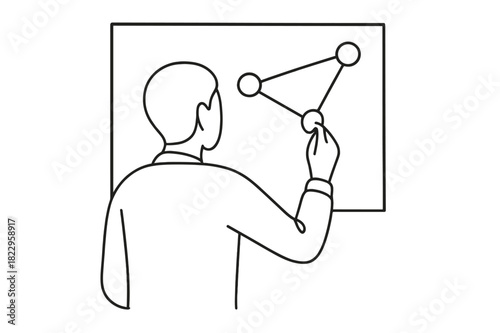 Minimalist Puzzle Solver. Puzzle Solving. Minimalistic one-line drawing person connecting clues on paper or