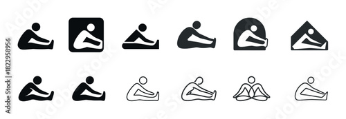 Stylized yoga poses icons collection in various design variations