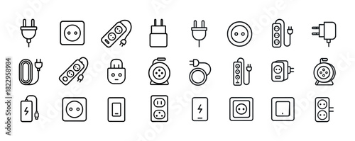 Variety of electrical outlets and plugs icons set