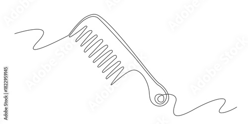 Continuous line drawing of a comb.Single line illustration simple hair comb in a clean minimalist style, suitable for beauty themes, hairstyling tools, and daily grooming concepts.