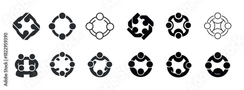 Diverse circular teamwork icons illustrating unity and collaboration