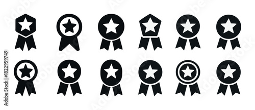 Collection of black iconic ribbon awards with star emblems