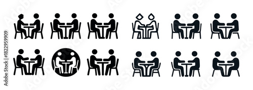Diverse table meeting icons: variations in style and design