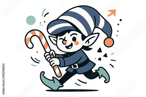 Mischievous Elf Playfulness. Mischievous elf. Small elf wearing an oversized striped hat that droops over one