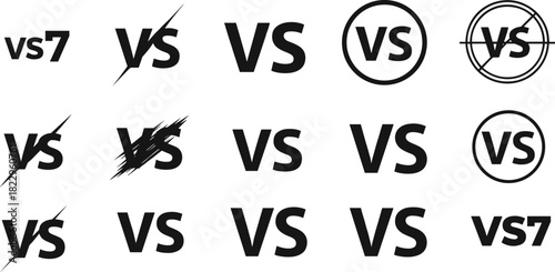 VS logo icons, versus symbol, competition graphic, gaming design, battle emblem, bold typography, slash effect, branding, esports, match, compare, contrast, fight, duel, graphic set, vector pack