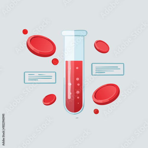Blood Sample Analysis - Red Blood Cells in Test Tube.