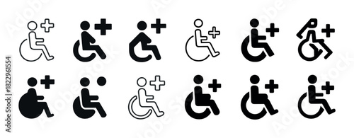 Accessible icon set with medical cross for disability and healthcare support