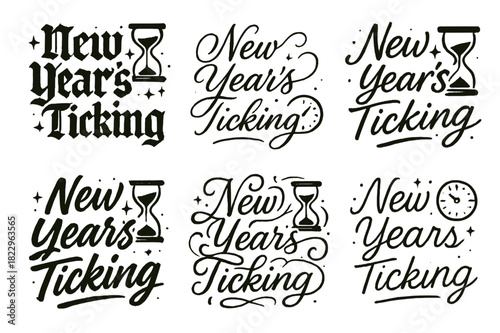 New Year's Calligraphy Styles. New Year?s Ticking. Create a calligraphy lettering illustration of the phrase: