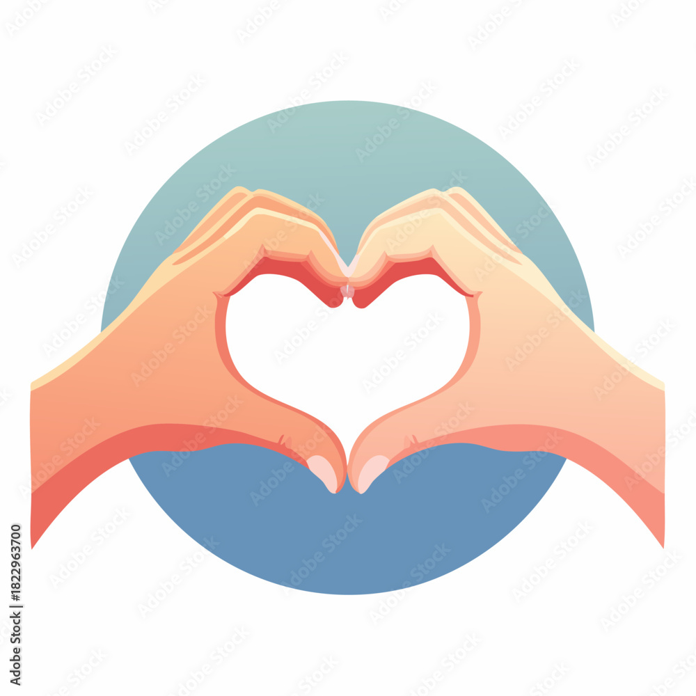 Fototapeta premium Two hands forming a heart shape against a blue circle background.
