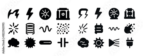 Collection of energy and technology icons for electrical and industrial concepts