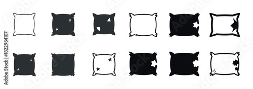 Set of pillows with decorative patterns in black and white silhouette design