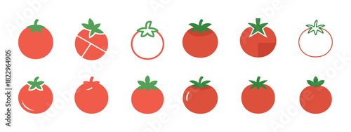 Various stylized tomato illustrations on white background