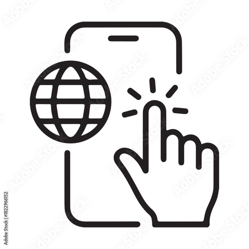 Digital connection and online interaction concept with finger touching globe on smartphone screen
