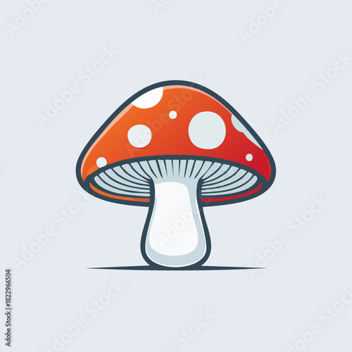 Vibrant mushroom illustration with white spots on red cap.
