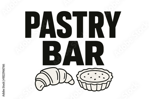 Pastry Bar Sign. Pastry Bar ? Bold Block Lettering; thick uppercase letters with subtle inner shadow, stacked