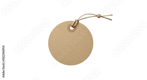  Blank round kraft paper tag with twine string for gifts on a transparent background, PNG image, PNG file