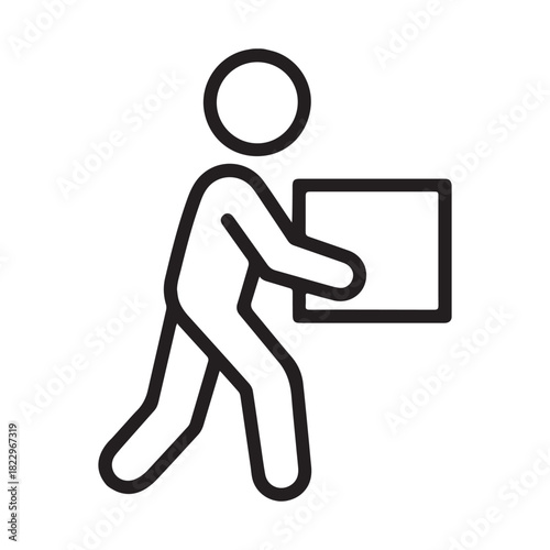 Simple line icon of a person carrying a box or package