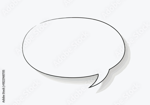 Oval speech bubble with black border and slight shadow on a neutral backdrop