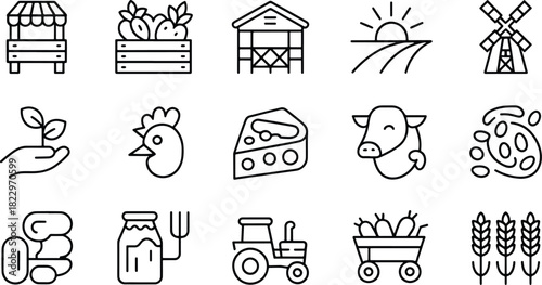 Farm and agriculture icon collection set