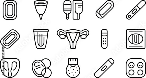 Feminine Hygiene and Contraception Icon Set