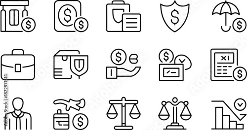 Financial Security and Investment Icons Outline Style