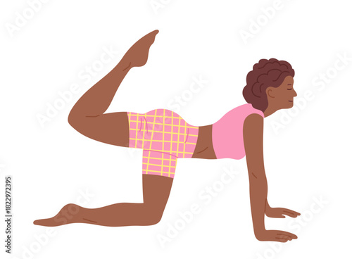 Woman do yoga or Pilates exercises cartoon vector illustration. Young girl doing stretching, fitness workout, meditation, yoga class sport training. Healthy wellness lifestyle balance, fitness woman