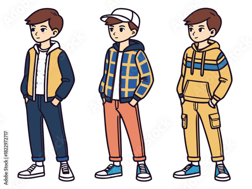 Teen Boys Wearing Winter Jackets – Casual Outfit Vector Characters