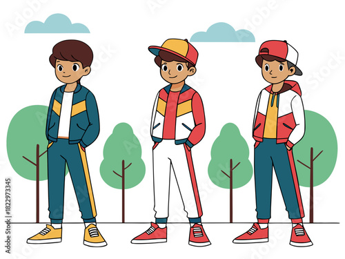 Cute Boys Fashion Characters in Casual Outfits – Flat Vector Set