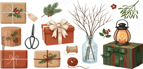 Festive Gift Wrapping Cozy Holiday Decor with Rustic Touches