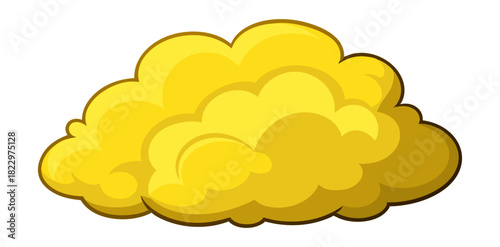 Fluffy golden yellow cloud icon isolated on a white background. Minimalist cartoon style illustration of a bright cumulus cloud for weather, sky, dream, and creative conceptual design.