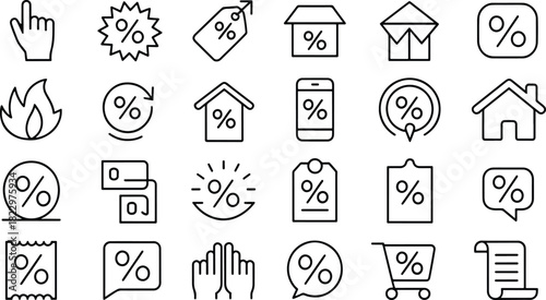 Discount and Sale Icons Line Art Set