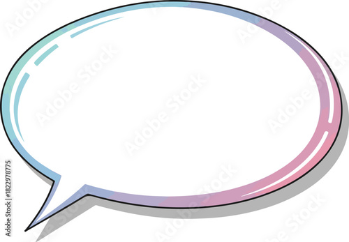 Ovalshaped speech bubble with a color gradient from blue to pink with a shadow and black outline