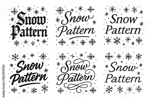 Snow Calligraphy Styles. Snow Pattern. Create a calligraphy lettering illustration of the phrase: Snow Pattern