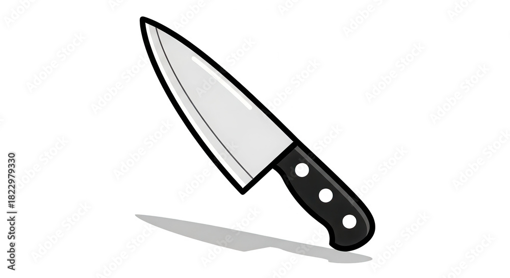 Obraz premium Chefs Knife Illustration With Shadow On Black Background