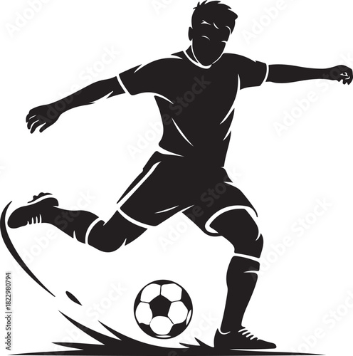 Silhouette of a soccer player kicking a ball with motion blur