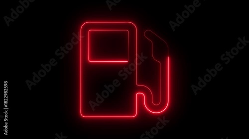 Glowing Neon Gas Station Icon, Fuel and Energy Symbol, HD Video Motion Graphic Animation on Black Background
