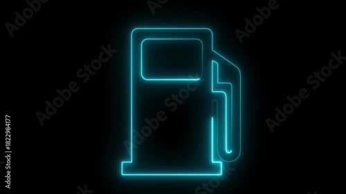 Glowing Oil Station Sign Icon Animation, Neon Petrol or Gas Station Symbol, Fuel Pump Outline, Futuristic Energy Concept, LED Light Effect, Looping Motion Graphic on Black Background