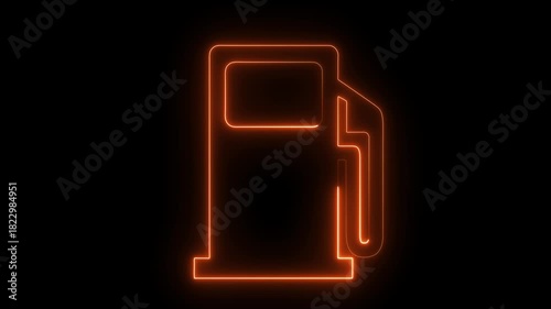 Glowing Oil Station Sign Icon Animation, Neon Petrol or Gas Station Symbol, Fuel Pump Outline, Futuristic Energy Concept, LED Light Effect, Looping Motion Graphic on Black Background