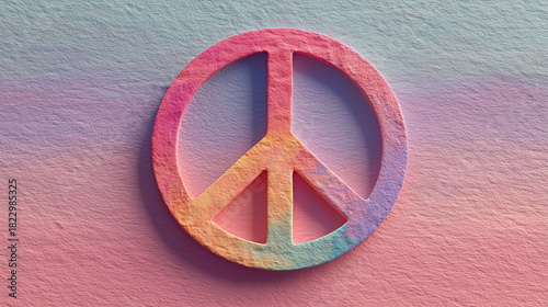 Colorful Peace Sign Symbolizing Harmony and Unity Against a Textured Background, Representing Peace, Love, and Hope, Ideal for Social Media and Inspirational Content
