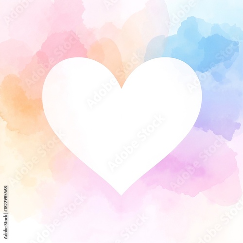 A vibrant heart shape painted in rich reds and pinks, set against a soft, dreamy watercolor background of blues and purples, creating a romantic ambiance.