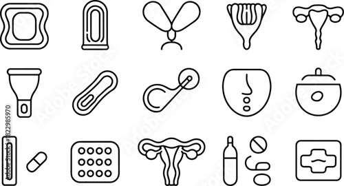 Feminine hygiene product set outline illustration