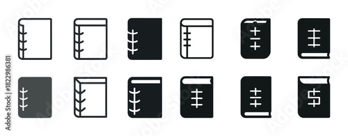 Set of notebook icons in various styles and designs