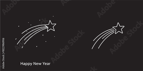 Minimalist White Outline Shooting Stars on Dark Night Background