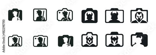 Gaming icons set featuring warriors and demonic characters