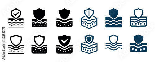 Skin barrier icon set: protection and dermatology symbols