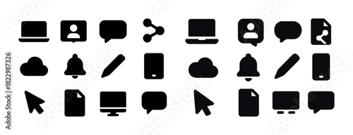 Set of simple black communication and technology icons