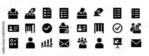 Set of election and voting icons in black silhouette style