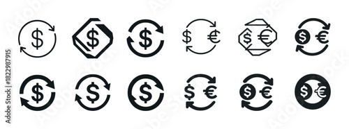 Currency exchange symbols: dollar and euro icons with arrows